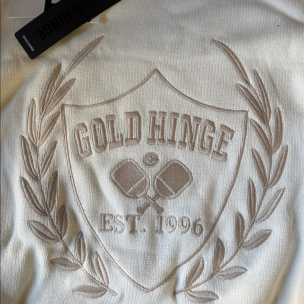 Cream Embroidered Crewneck Sweater with Laurel Crest - Picture 3 of 4